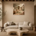 Reflecting Pool Courtyard Mediterranean Architecture Wall Art Canvas Print presented in a sophisticated home setting