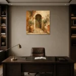 Olive Doorway Mediterranean Architecture Wall Art Canvas Print displayed in a contemporary gallery-inspired room
