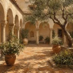 Sunwashed Cloister Courtyard Mediterranean Architecture Wall Art Canvas Print