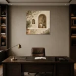 Olive Niche Mediterranean Architecture Wall Art Canvas Print displayed in a contemporary gallery-inspired room