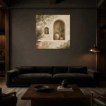 Olive Niche Mediterranean Architecture Wall Art Canvas Print shown in a warm modern interior