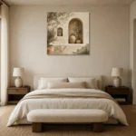 Olive Niche Mediterranean Architecture Wall Art Canvas Print showcased in an elegant minimalist interior