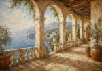 Seaside Colonnade Mediterranean Architecture Wall Art Canvas Print