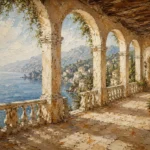 Seaside Colonnade Mediterranean Architecture Wall Art Canvas Print