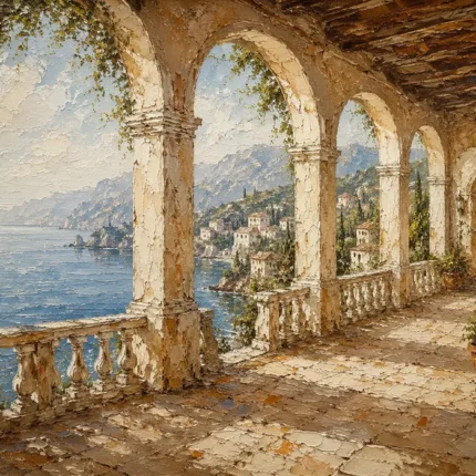 Seaside Colonnade Mediterranean Architecture Wall Art Canvas Print