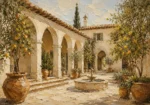 Lemon Courtyard Mediterranean Architecture Wall Art Canvas Print