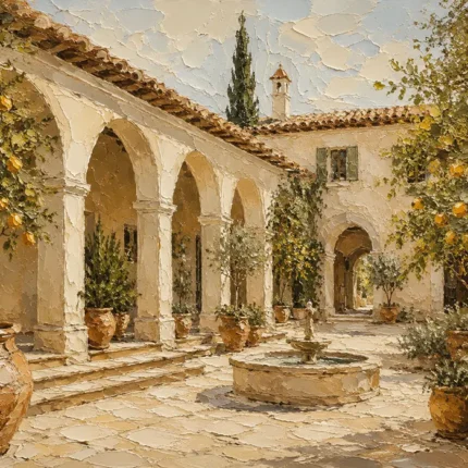 Lemon Courtyard Mediterranean Architecture Wall Art Canvas Print