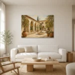 Lemon Courtyard Mediterranean Architecture Wall Art Canvas Print styled in a refined neutral interior
