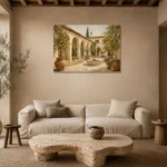 Lemon Courtyard Mediterranean Architecture Wall Art Canvas Print presented in a sophisticated home setting