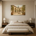Lemon Courtyard Mediterranean Architecture Wall Art Canvas Print showcased in an elegant minimalist interior