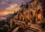 Sunset Terrace Mediterranean Architecture Wall Art Canvas Print