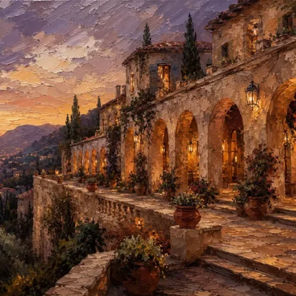 Sunset Terrace Mediterranean Architecture Wall Art Canvas Print