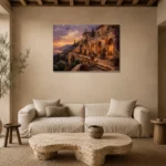 Sunset Terrace Mediterranean Architecture Wall Art Canvas Print presented in a sophisticated home setting