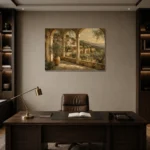 Olive Vista Mediterranean Architecture Wall Art Canvas Print displayed in a contemporary gallery-inspired room