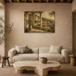 Olive Vista Mediterranean Architecture Wall Art Canvas Print presented in a sophisticated home setting