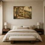 Olive Vista Mediterranean Architecture Wall Art Canvas Print showcased in an elegant minimalist interior