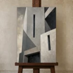 Geometric Concrete Modern Architecture Wall Art Canvas Print displayed on a studio easel