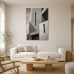 Geometric Concrete Modern Architecture Wall Art Canvas Print styled in a refined neutral interior