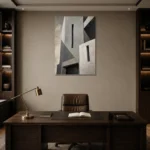 Geometric Concrete Modern Architecture Wall Art Canvas Print displayed in a contemporary gallery-inspired room
