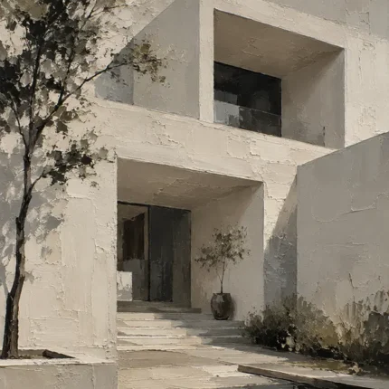 Ivory Courtyard Modern Architecture Wall Art Canvas Print