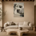 Ivory Courtyard Modern Architecture Wall Art Canvas Print presented in a sophisticated home setting