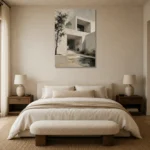 Ivory Courtyard Modern Architecture Wall Art Canvas Print showcased in an elegant minimalist interior