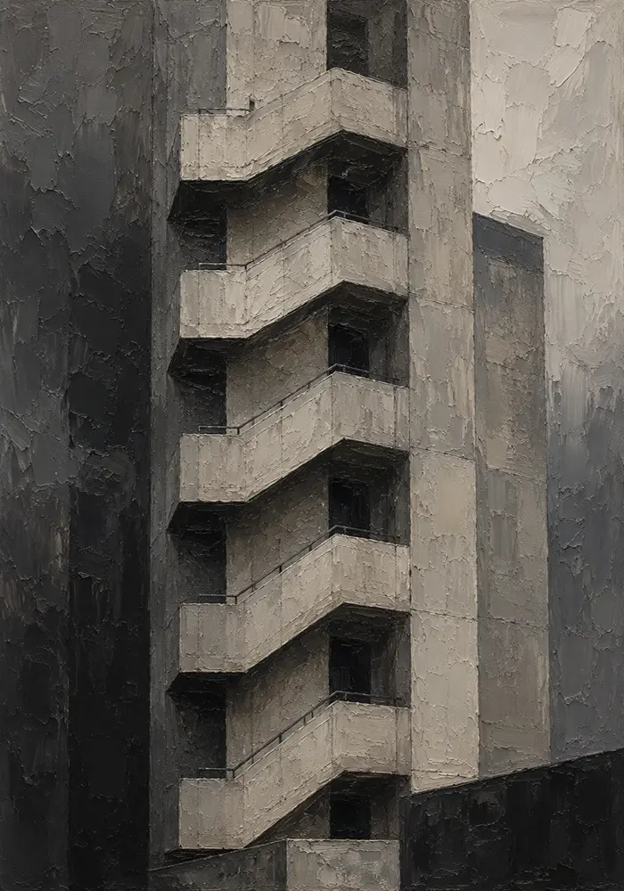 Concrete Stairwell Modern Architecture Wall Art Canvas Print