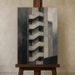 Concrete Stairwell Modern Architecture Wall Art Canvas Print displayed on a studio easel