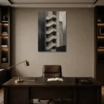 Concrete Stairwell Modern Architecture Wall Art Canvas Print displayed in a contemporary gallery-inspired room