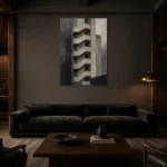 Concrete Stairwell Modern Architecture Wall Art Canvas Print shown in a warm modern interior