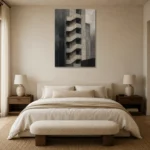 Concrete Stairwell Modern Architecture Wall Art Canvas Print showcased in an elegant minimalist interior