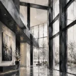 Black Steel Atrium Modern Architecture Wall Art Canvas Print