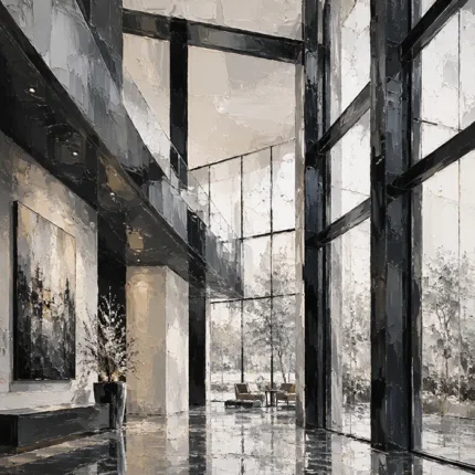 Black Steel Atrium Modern Architecture Wall Art Canvas Print