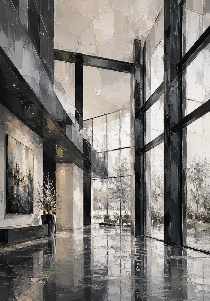 Black Steel Atrium Modern Architecture Wall Art Canvas Print