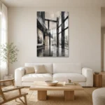 Black Steel Atrium Modern Architecture Wall Art Canvas Print styled in a refined neutral interior