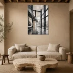 Black Steel Atrium Modern Architecture Wall Art Canvas Print presented in a sophisticated home setting