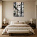 Black Steel Atrium Modern Architecture Wall Art Canvas Print showcased in an elegant minimalist interior
