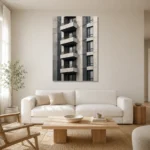 Stacked Balcony Modern Architecture Wall Art Canvas Print styled in a refined neutral interior