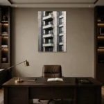 Stacked Balcony Modern Architecture Wall Art Canvas Print displayed in a contemporary gallery-inspired room