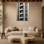 Stacked Balcony Modern Architecture Wall Art Canvas Print presented in a sophisticated home setting