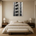 Stacked Balcony Modern Architecture Wall Art Canvas Print showcased in an elegant minimalist interior