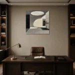 Oculus Courtyard Modern Architecture Wall Art Canvas Print displayed in a contemporary gallery-inspired room