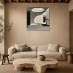 Oculus Courtyard Modern Architecture Wall Art Canvas Print presented in a sophisticated home setting