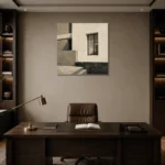 Ivory Facade Modern Architecture Wall Art Canvas Print displayed in a contemporary gallery-inspired room