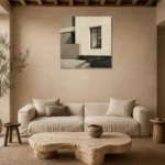 Ivory Facade Modern Architecture Wall Art Canvas Print presented in a sophisticated home setting