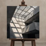Skylight Grid Modern Architecture Wall Art Canvas Print displayed on a studio easel