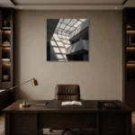 Skylight Grid Modern Architecture Wall Art Canvas Print displayed in a contemporary gallery-inspired room