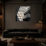 Skylight Grid Modern Architecture Wall Art Canvas Print shown in a warm modern interior
