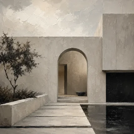 Arched Courtyard Modern Architecture Wall Art Canvas Print