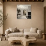 Arched Courtyard Modern Architecture Wall Art Canvas Print presented in a sophisticated home setting